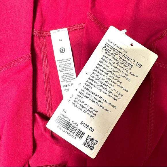 Lululemon Align High Rise Pant Leggings with Pockets Ruby Red Size 12 14 NWT - Picture 10 of 10